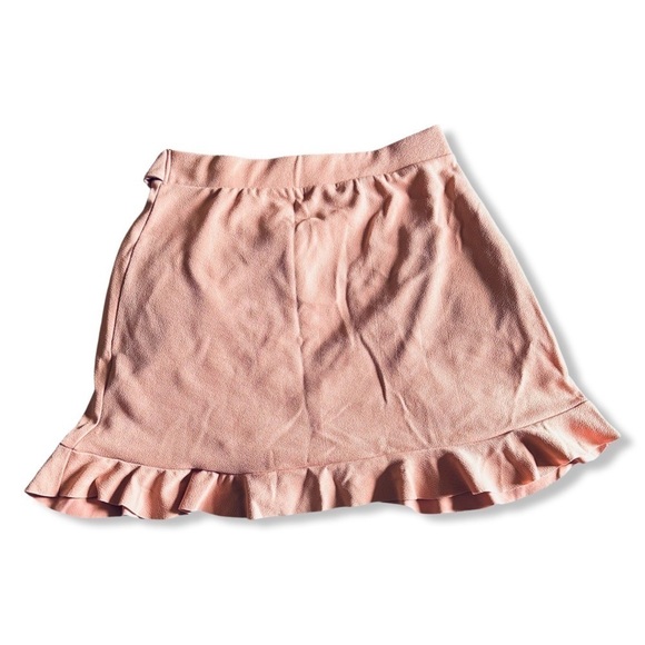 Boohoo Belted Frill Hem Crepe Mini Skirt In Rose Size 12 - Picture 4 of 5